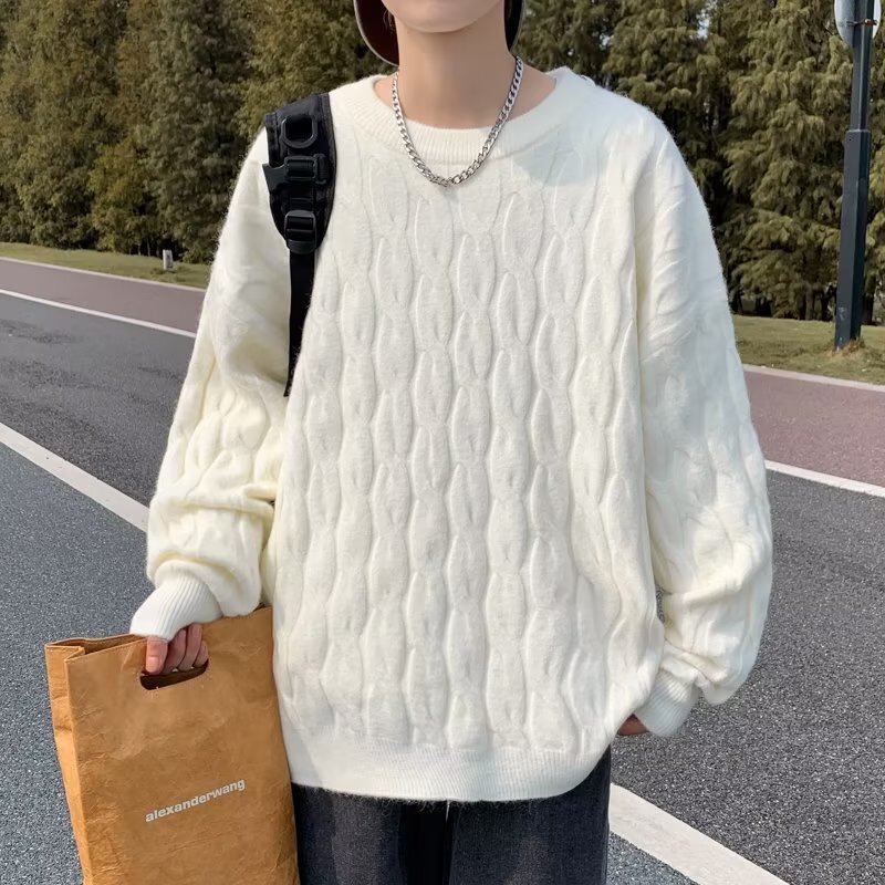 Men's Pullover Sweater Spring Autumn Loose Korean Style Trendy Solid Color Knitwear Round Neck Designer Sweater Casual Couple Clothes