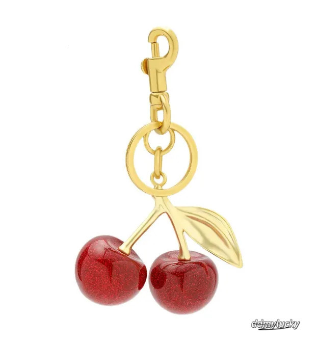 Elegant Cherry Keychain Charm - Shiny Resin And Metal Bag Accessory For Women's Purse Or Handbag Ddmylucky