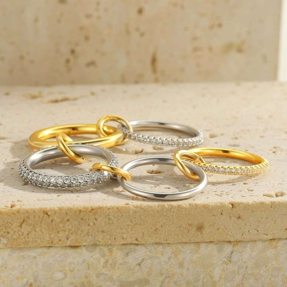 - Gold Plated Stackable Rings Mixed Interlocking Thumb Trendy Promise Wedding Ring for Women