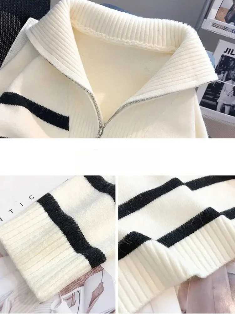 Women Stripe Sweater Autumn 2025 New Zipper Long Sleeve Popular Premium Sweater Female Winter PulloverT251025