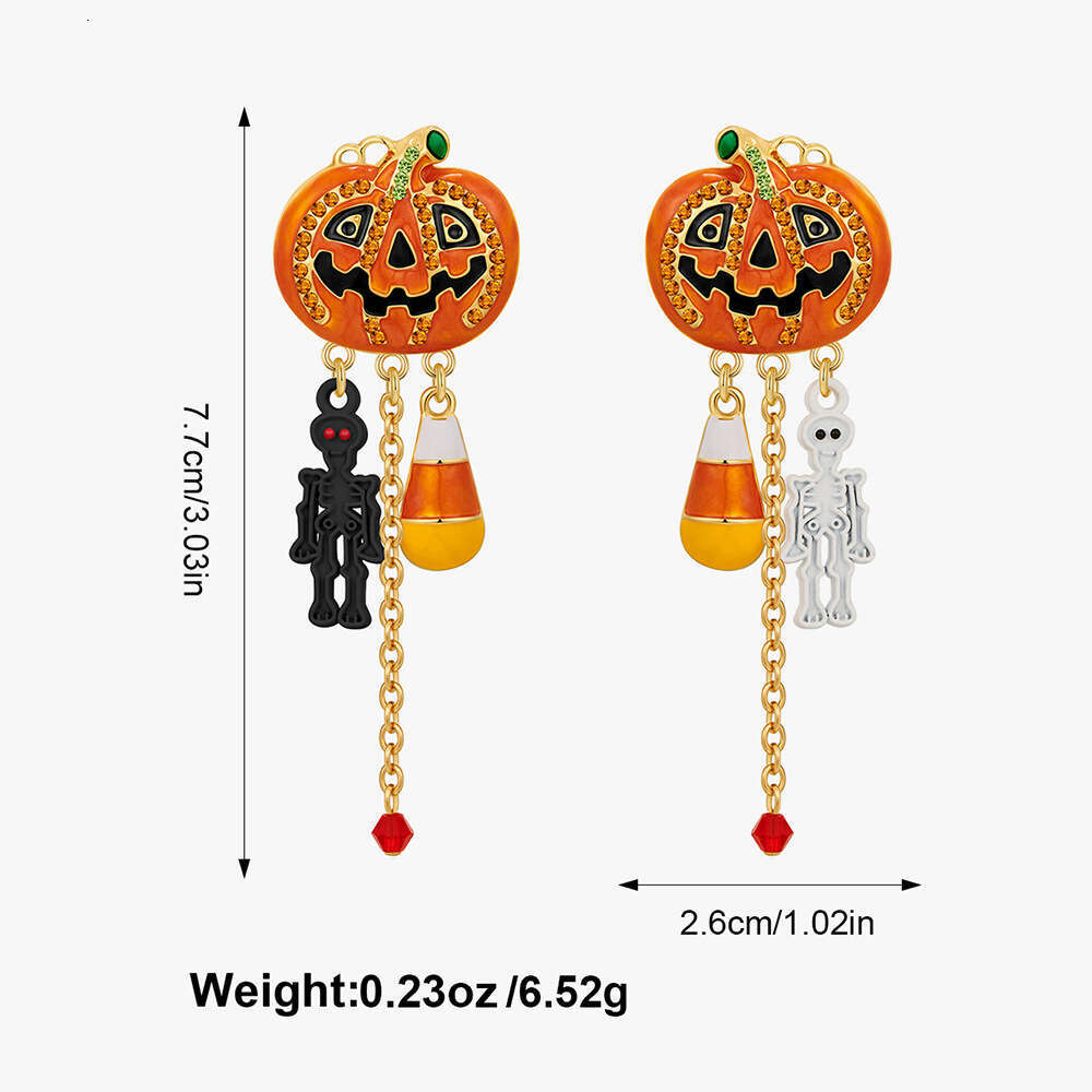 Fashionable Quirky Halloween Pumpkin Pendant Tassel Creative Personality Long Rhinestone Earrings