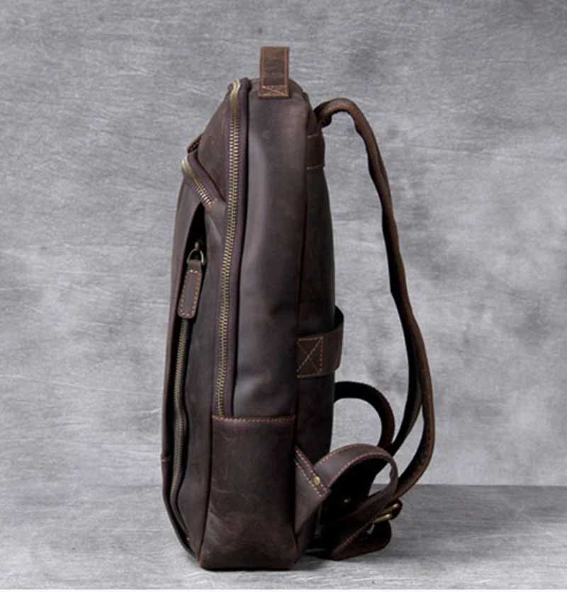 Vintage Crazy Horse Genuine Leather Backpack Men Backpack Laptop Leather Daily Bagpack Male Rucksack Trave Hiking Knapsack Large W251025