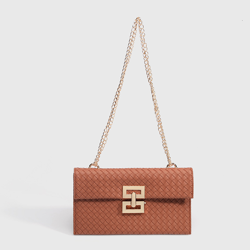 Luxury Brand Designer Bag Women's Bag Brown Woven Small Square Bag 2025 New Vacation Style Chain Flap Twist Lock Single Shoulder Crossbody Bag