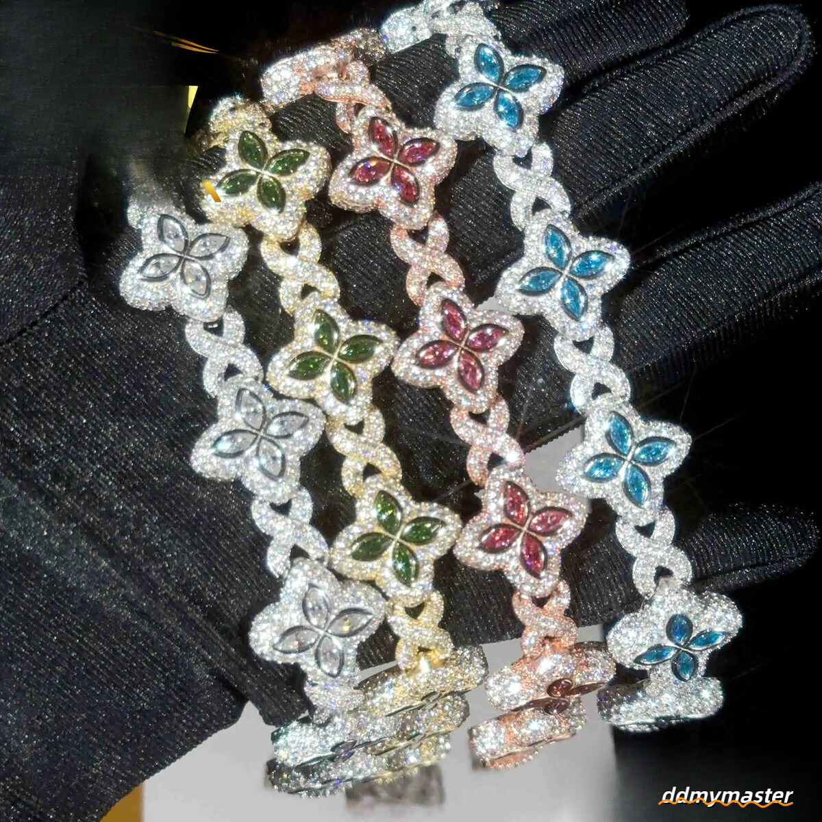 Color Natural Peridot With Cuban Link White Gold Plated Moissanite Dia High Quality Hip Hop Bracelet Ddmymaster