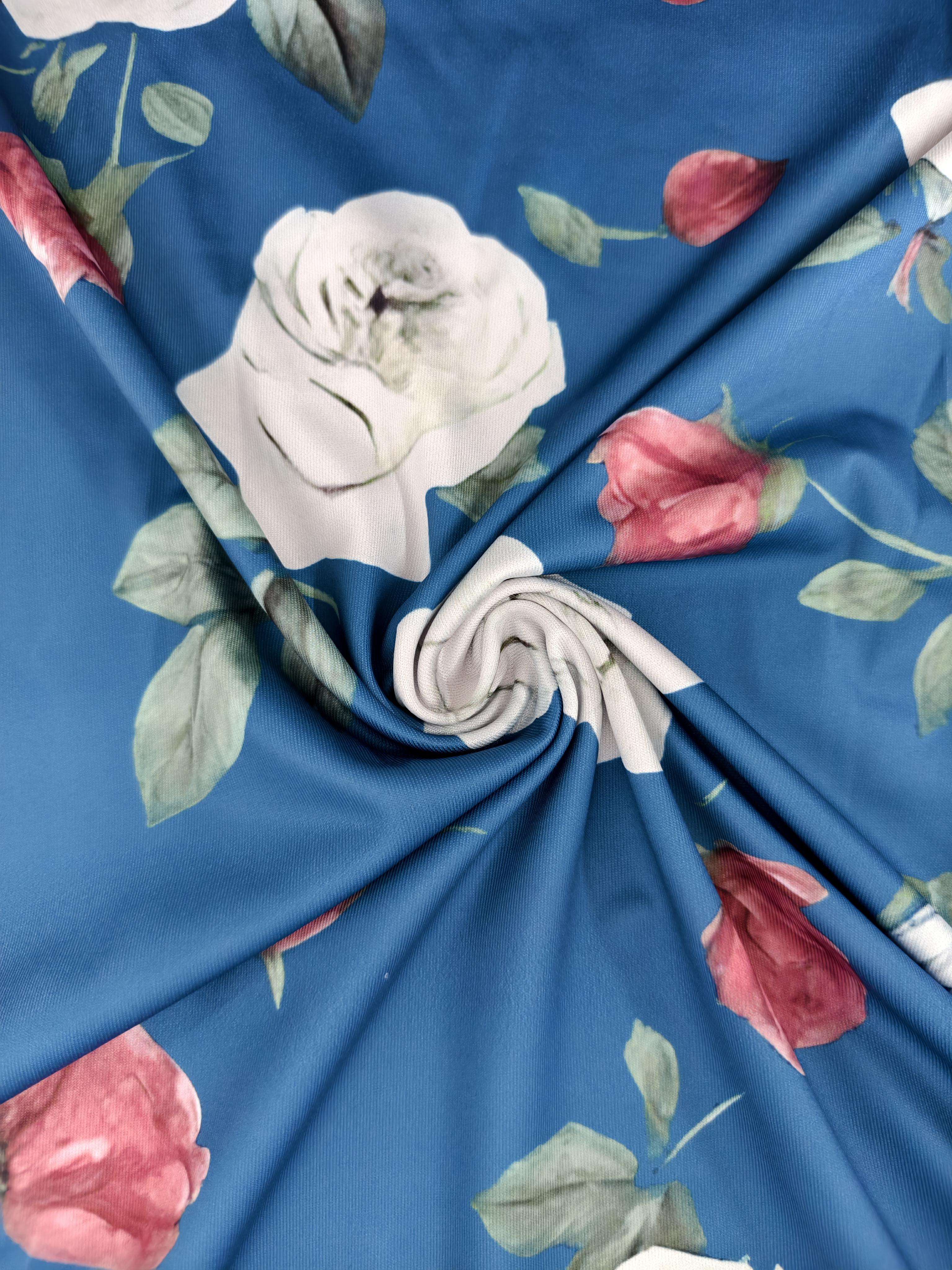 Autumn Winter New Women's Floral Printed Elegant Mom Commute Dress, Milk Silk Long Sleeve Midi Dress, S-XXL Peacock Blue--CF51078