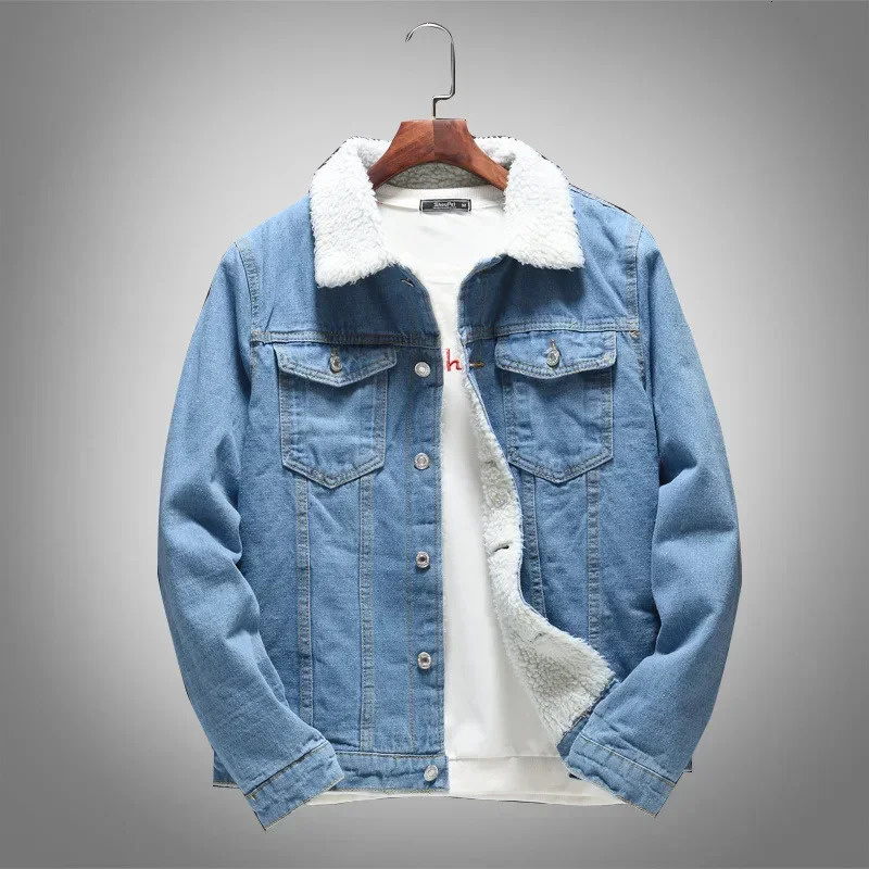 Winter Fashion Mens Thicken Warm Lamb Wool Jean Jacket Causal Trendy American Multi Pocket Denim Male Streetwear 251017