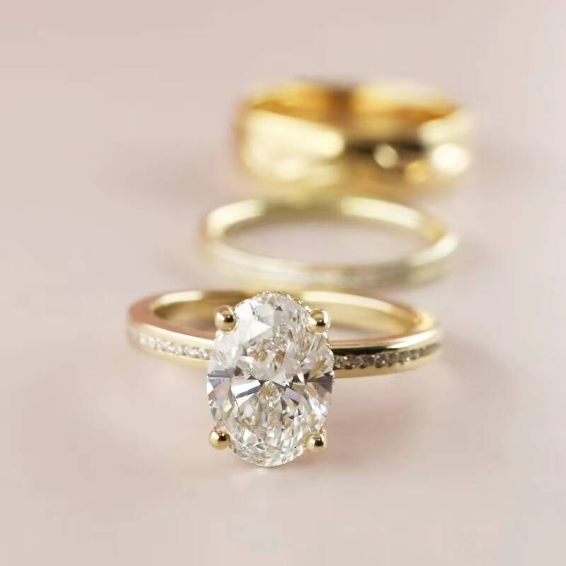 Channel Set Wedding Band 18K Yellow Gold 2CT Oval Moissanite Diamond Engagement Ring Bridal Sets for Women Jewelry
