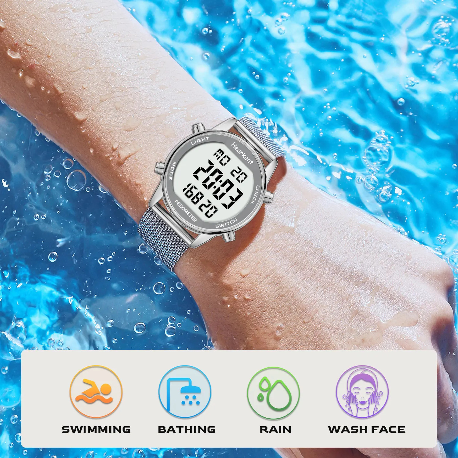 Hearkent Pedometer Watches Sport Step Counter Womens Digital Watches Calories Mile Tracker Waterproof 30M for Walking Running 251021