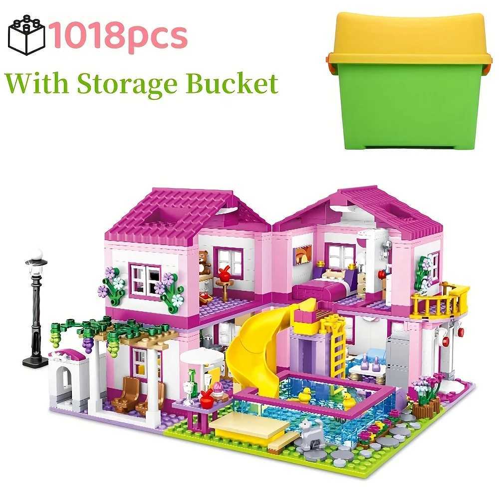 City street view villa summer vacation villa castle building block girl series swimming pool DIY assemble children christmas C251023