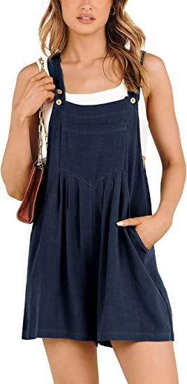 Women's Loose Fit Cotton Linen Pocketed Casual Slimming Wide Leg Jumpsuit Shorts