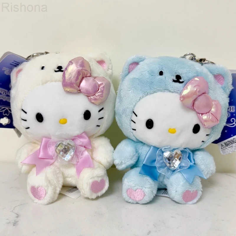 Sanrio Kawaii Hello Kitty Plush Doll Keychain Crystal Stone Series Stuffed Kitten Toy Bag Charm Surprise Birthday Pendant Gifts L251025