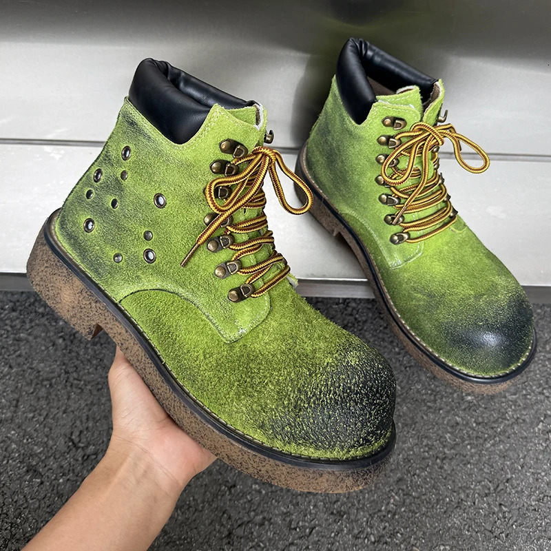 Street Style Men Ankle Boots High Top Suede Leather Shoes Fashion Man Ankle Boots Outdoor Business Casual Shoes Motorcycle Botas 251023