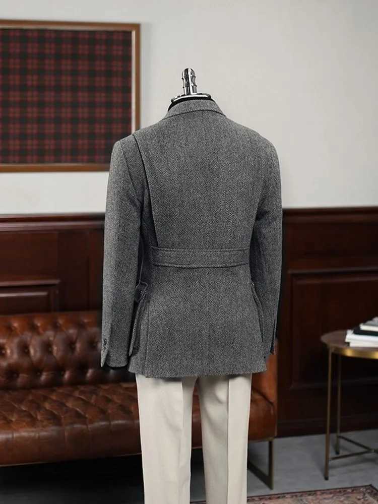 Business Men Multi Pockets Single Breasted Slim Fit Woolen Blends Jacket Office Work Autumn Outerwear Suit Coat Plus Size 5XLT251025