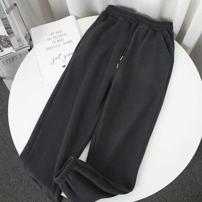 Winter Fleece Harem Pants Women Unisex Loose Wide Leg Sweatpants High Waist Drawstring Comfortable Straight Baggy SweatpantsT251025