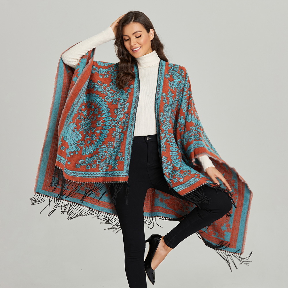 Autumn Winter Scarf Womens Ethnic Style Shawl Scarf Split Cape Travel Outerwear Warm Cape