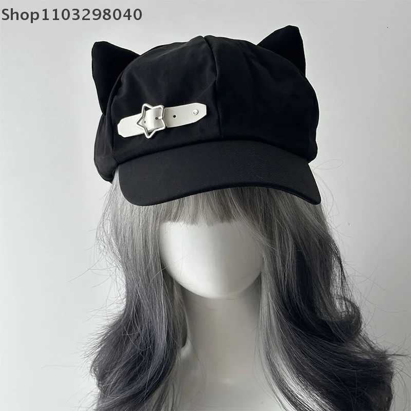 Handmade Wens HarajukuInspi Gothic Lolita Beret With Cat EarsY2K Aesthetic Steampunk Punk Style Zipper Sun Hat For Girls Y251025