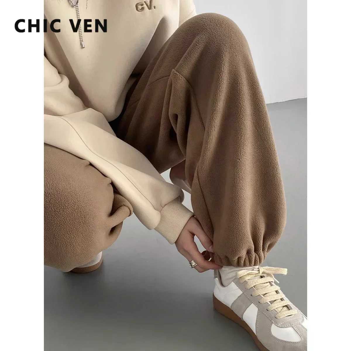 CHIC VEN Womens Pant Loose Casual New High Waist Fleece Pant Thick Plush Warm Female Sports Trousers Autumn Winter 2023T251025