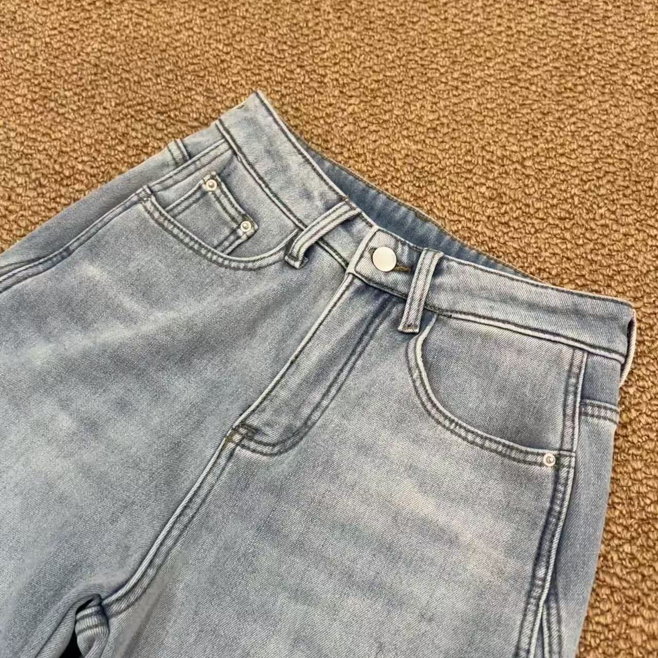 Women's Fleece-Lined Wide-Leg Jeans - Casual Loose Fit, Warm Comfortable, Trendy Denim Pants for Autumn & Winter Daily Wear 18513 Z260313