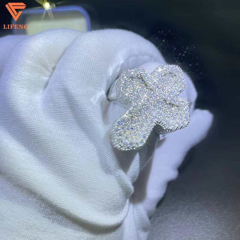 Custom 18K Gold Plated Gra Iced VVS Moissanite Diamond Cross Ring 925 Sterling Silver Hip Hop Style for Men Fashion Jewelry