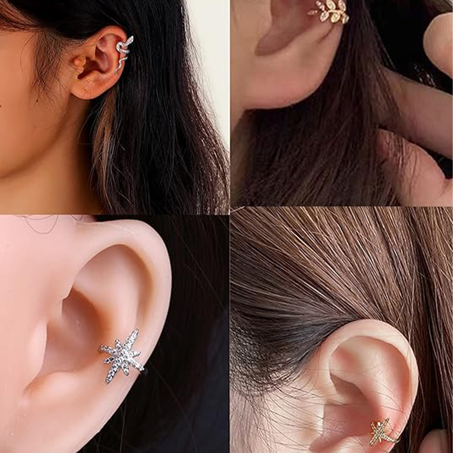 Ear Cuff Earrings for Women Stainless Steel Cuff Chain Drop Dangling Earrings Helix Cartilage Cuff Earring Non Pierced Adjustable Silver Tone