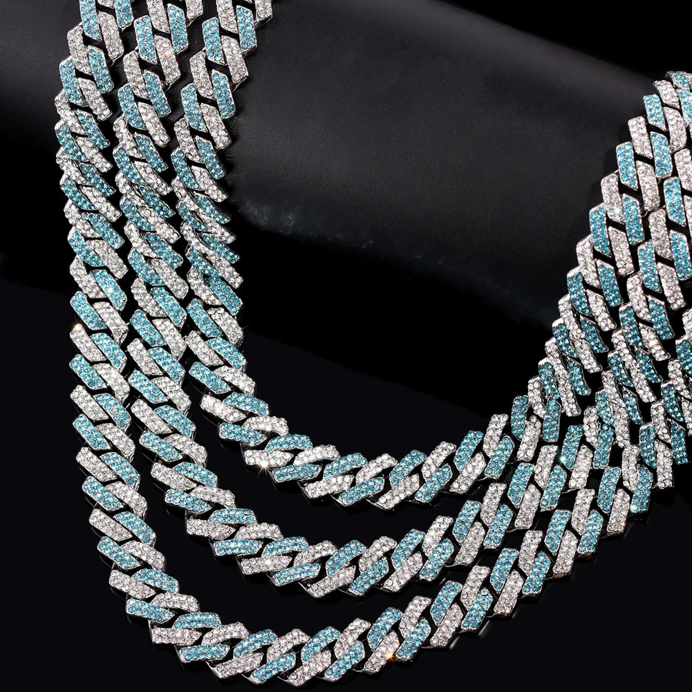 14mm Multicolor Iced Out Crystal Prong Cuban Chain Necklace for Women Men Bling Paved Rhinestone Choker Necklace Hip Hop Jewelry 251013