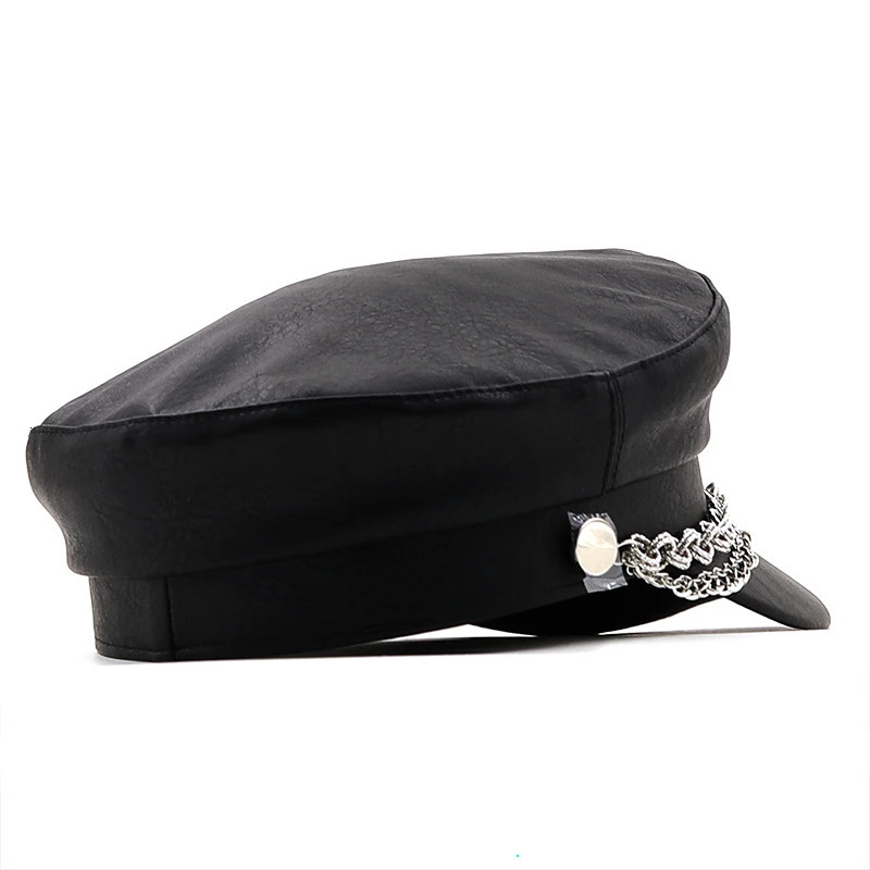 Women Ladies Autumn Winter Beret Hat PU Leather British Style Flat Top Octagonal Cap Adjustable Female Hat 251023