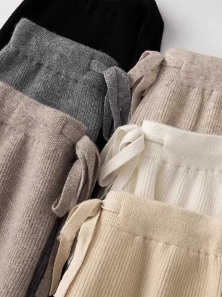 Cashmere Knitted Wideleg Pants Womens Autumn Glutinous Rice High Waist Drape Straight Casual Mopping Towel Pants ThickenedT251025