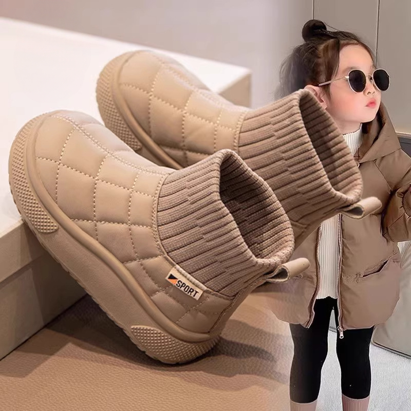 Girl designer fashionable snow boots, children's wool lined boots, winter new waterproof boys' cotton shoes, children's shoes