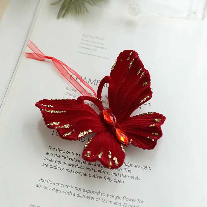 Red Flocking Christmas Bow Wreath Bell Christmas Tree Snowfall Elk Pendant Hanging Ornament Navidad 2026 Noel Home Party Decor C251024