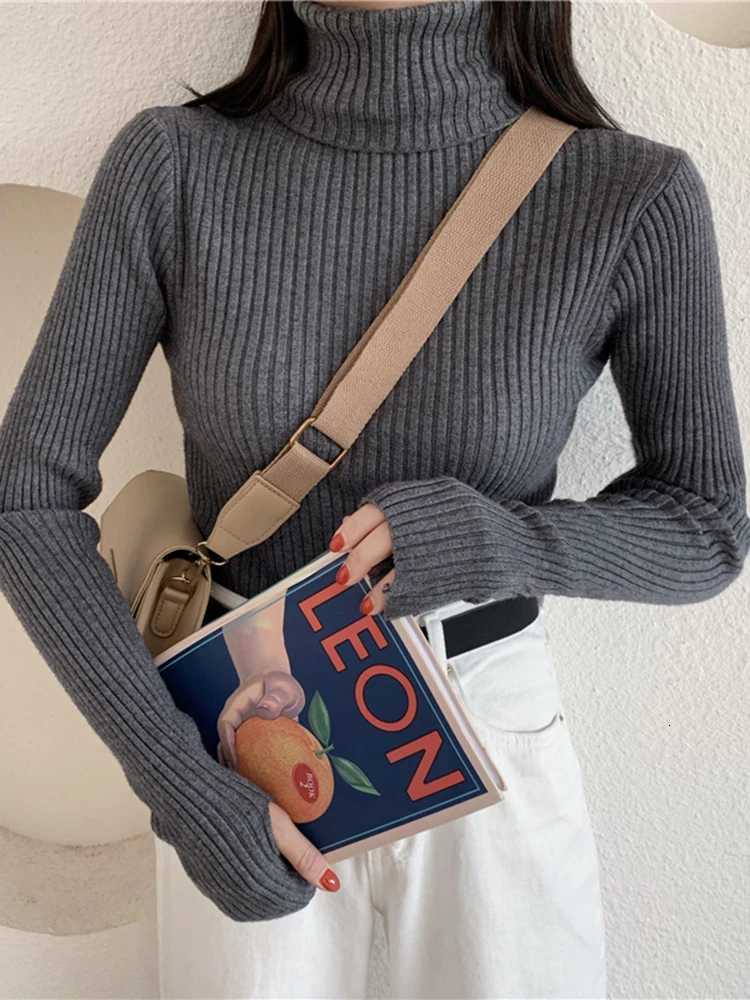 2025 Winter Knitted Turtleneck Sweater Basic Rib Fall Casual Slim Pullover Womens Elasticity Jumper Pull Femme With Thumb HoleT251025