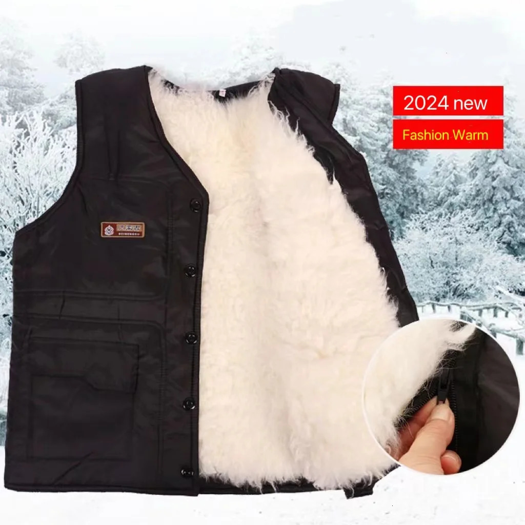 Cold Autumn Winter Middleaged Elderly Wool Vest Thicken Warm Genuine Fur Overcoat Fashion Comfortable Dad Father Cotton Outfit 251020