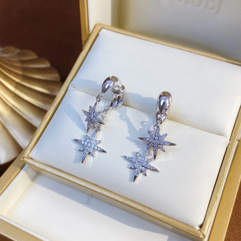Luxury earrings Simple and Micro inlaid Zircon Asymmetric Octagonal Star Earrings S925 Pure Silver Star Earrings, High Fashion earrings free shipping