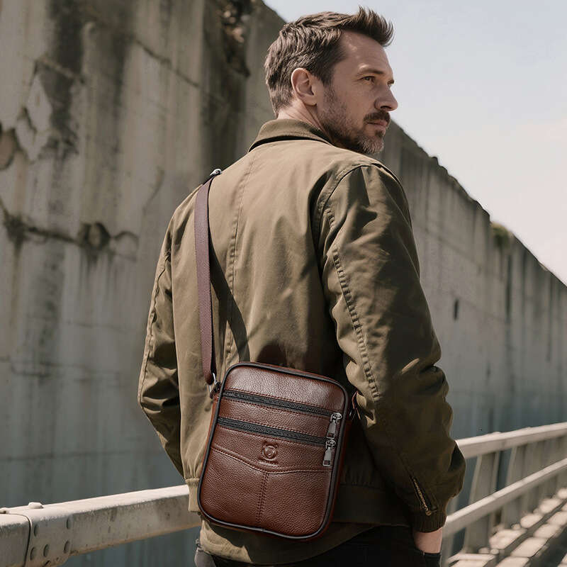 Captain Cow Goods Men S Genuine Leather Single Shoulder Crossbody Top Layer Cowhide High End Feel Inch Flat Vertical Cash Bag High Quality