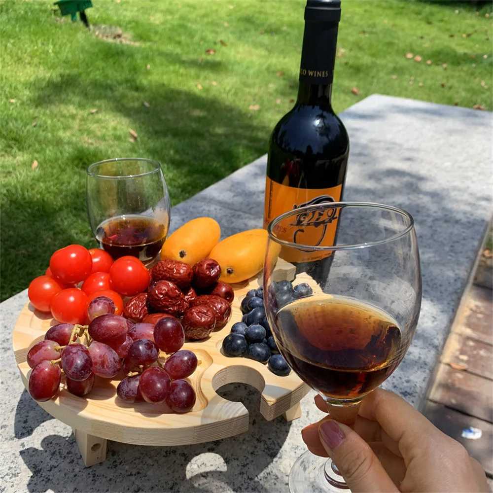 Outdoor Portable Folding Wine Picnic Wooden Table Camping Cheese Board Tray Foldable Snack Table Wine Rack Tourist Fruit Table Y251025