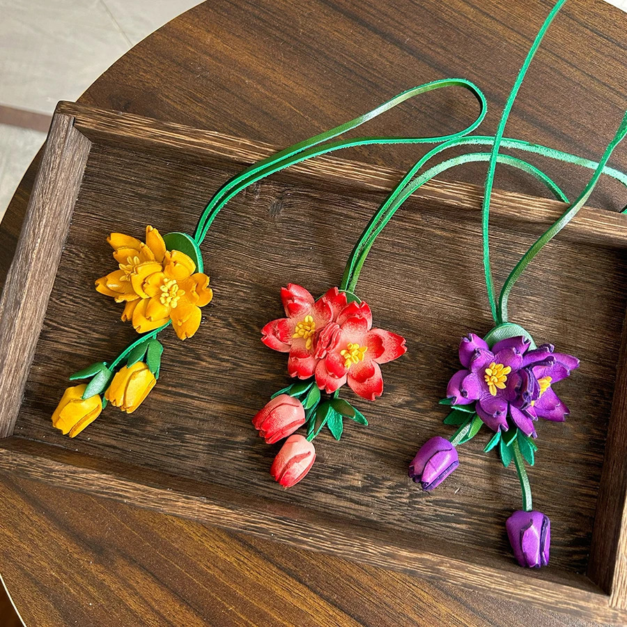 Oriental Cherry Genuine Leather Bag Charm Purple Flower Keychain Bag Pendant Decoration High Girl Gift Bags Accessories 251023