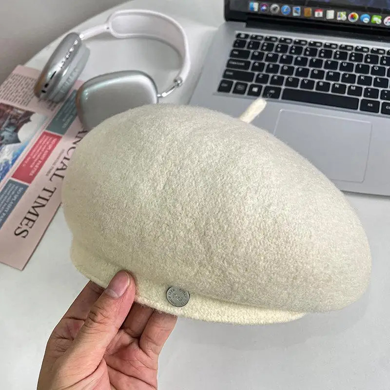 Lady Wool Felt Beret Autumn Winter Pleated Fashion Warm Vintage Classic Painting Caps British French Artist Style 251023