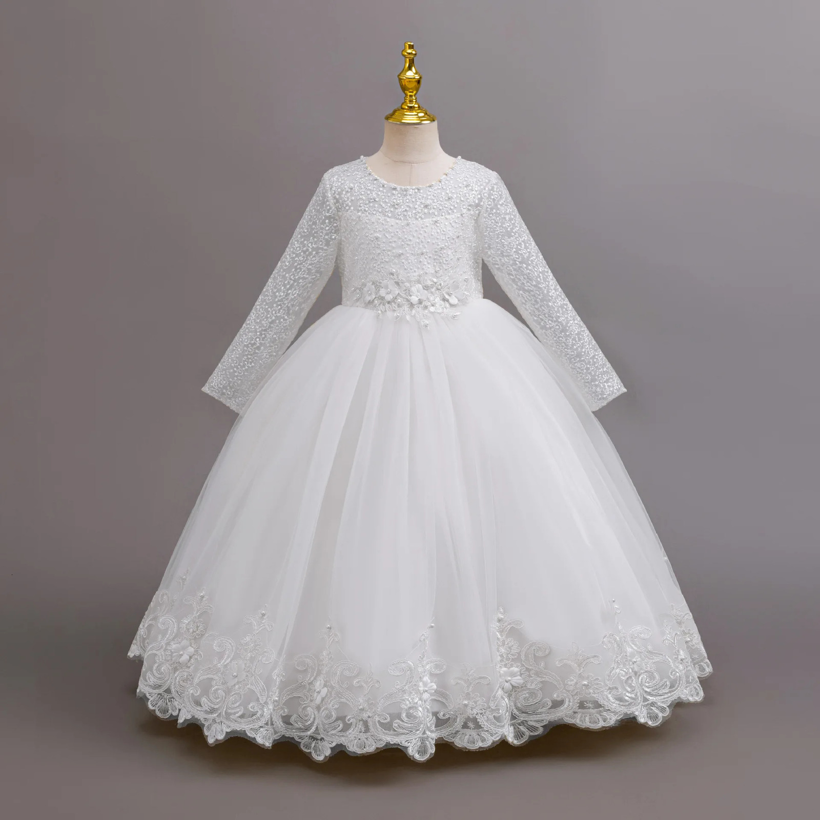Flower Girl Wedding White Lace Dress Elegant Girl Beauty Pageant Princess Long Dress 412yearold Summer Childrens Clothin 251023