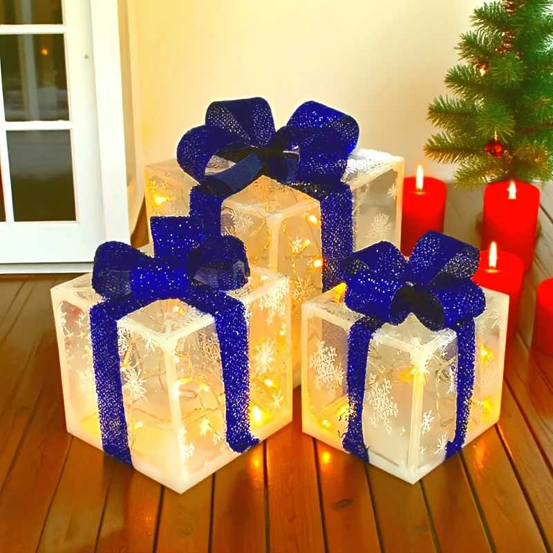 3pcs Christmas Luminous Gift Box Christmas Tree Decoration Holiday Party Decoration Christmas Decoration No Builtin Battery C251024