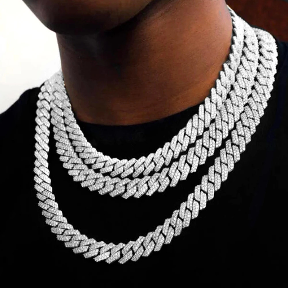 Iced Out Cuban Link Chain 2 Row Diamond Cuban Chain Rhombus Prong Cuban Choker Necklaces Women Men Hip Hop Jewelry 251013