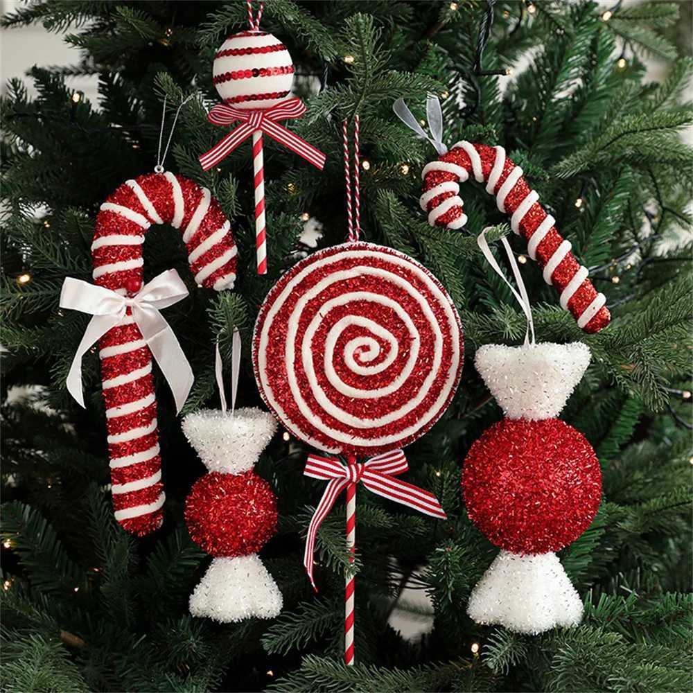 Christmas Red Candy Crutch Lollipop Xmas Tree Hanging Pendant Ornament for New Year Gift Christmas Home Decoration C251024