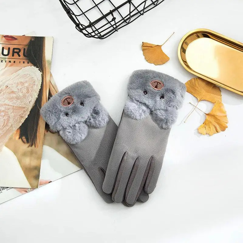 Suede Winter Ladies Gloves Korean Cute Thick Autumn and Winter Warm Driving and Riding Touch Screen Gloves 251023