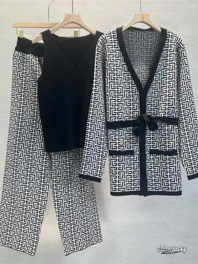 Women's 3-Piece Knitted Tracksuit Set: Warm Winter Outfit With Jacket, Sweater, Top, And Pants Ddmylucky