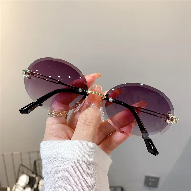Women Shades Oval Sun Glasses for Woman Man Summer Traveling UV400 Rimless Sunglasses Round Fashion Gafas De Sol 251023