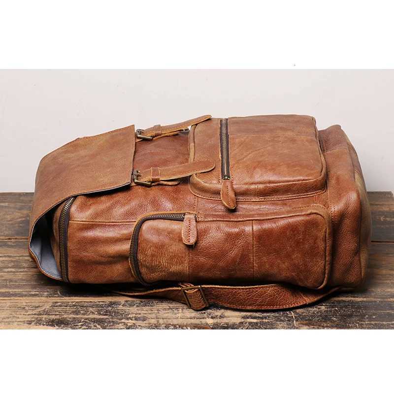 Cowhide Mens Backpack Vintage Brown Leather Casual Backpack 156 Laptop Bag Large Capacity Outdoor Travel Backpack W251025