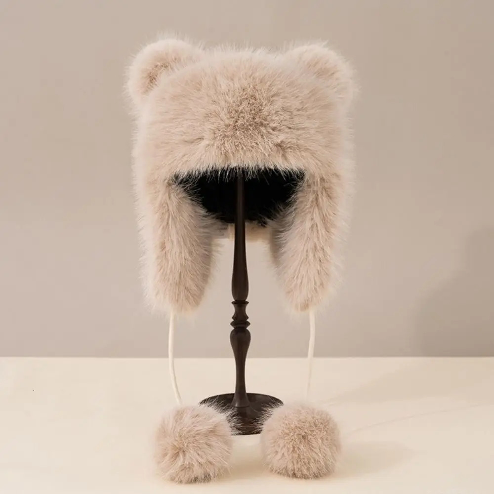 Cute Hanging Ball Lei Feng Hat Thick Winter Warm Cycling Cold Proof Hat Teddy Bear Ear Protection Bear Earmuffs Head Caps Head 251024