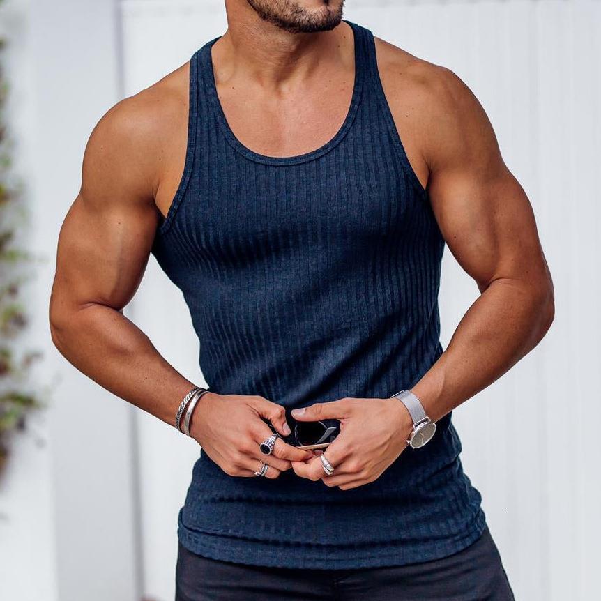 2025 New Spring Summer Knitted Solid Color Fitness Sports Slim Fit Tank Top Men's Clothing