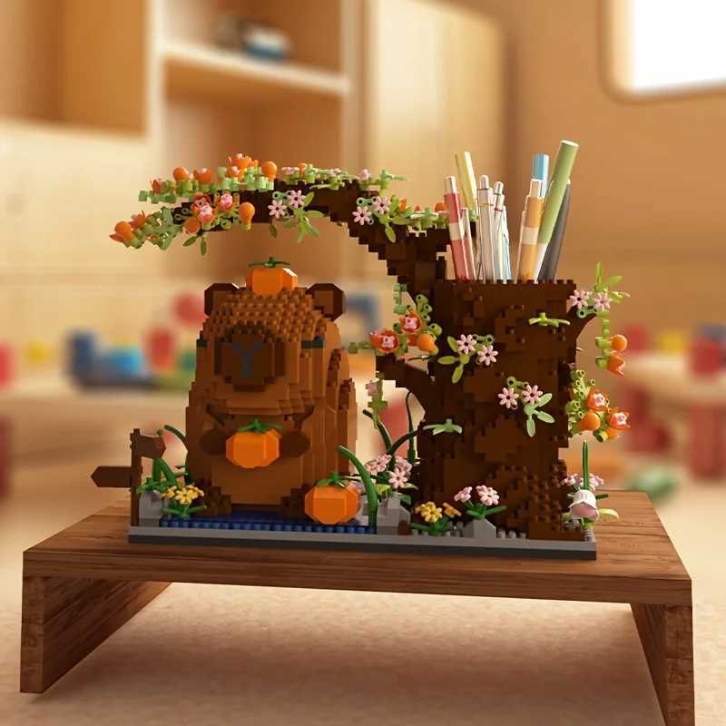 Capybara Building Block Pen Holder MultiFunction Desk Organizer for Office Supplies Cosmetics Birthday Gift Desktop Decoration C251023