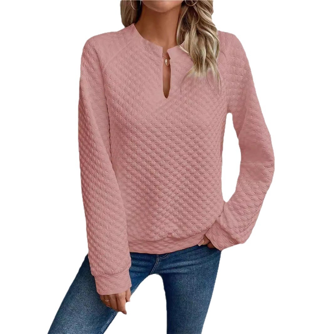 2025 Autumn Winter New Women's Solid Color Deep V-neck Patchwork Long Sleeve Casual Sweatshirt