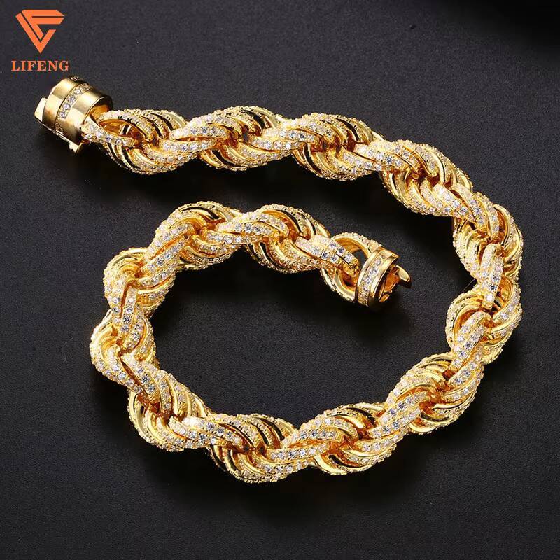 Newly Designed Trendy Hip Hop 14K18K Gold Rope Chain Bracelet VVS Moissanite 925 Silver Jewelry Men Ice Out Diamond Chain