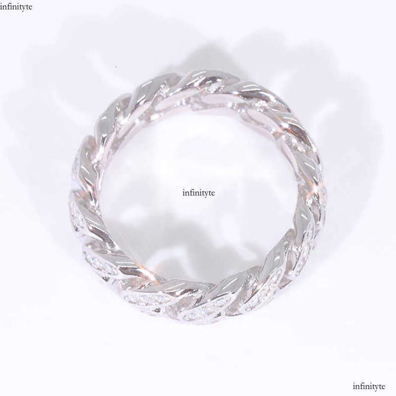 Custom Moissanite Cuban Ring S Sier with 2rows Hip Hop Mens White Gold Plated Vvs Dia Rings